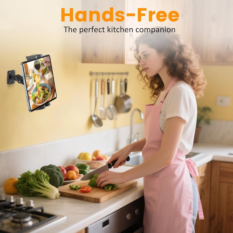 OHLPRO Tablet Wall Mount Holder, 360° Rotation for 5-13" iPad mini Pro Air, Fire HD, Galaxy Tab, Switch and Phone, Drilled Base with 3" Support Arm Stand, Adjustable Tilt - Image 2